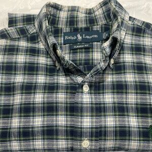 Ralph Lauren Classic Fit Shirt Mens Size Small Blue Green Plaid Long Sleeve